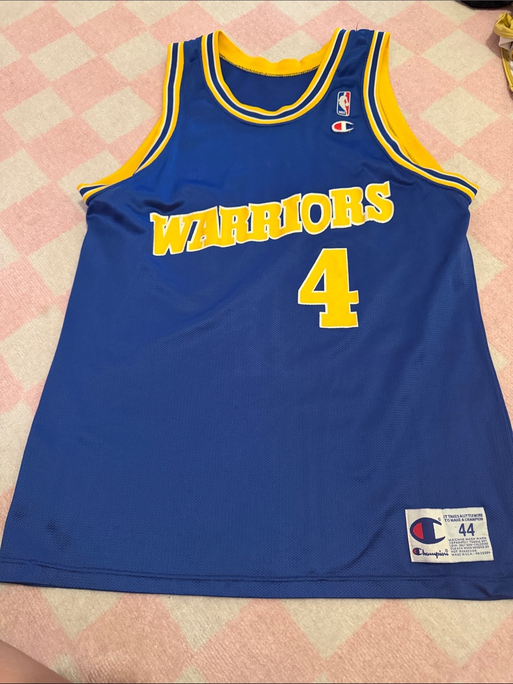 Champion Blue and Yellow Warriors #4 Basketball Jersey